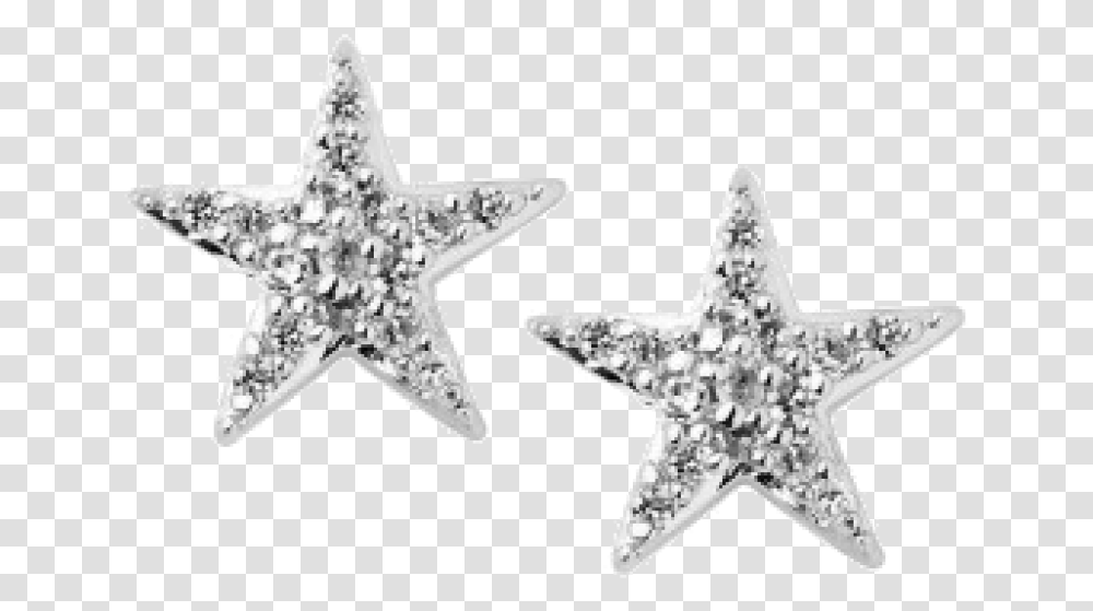 Silver Earrings Star Diamond, Cross, Star Symbol, Sea Life Transparent Png