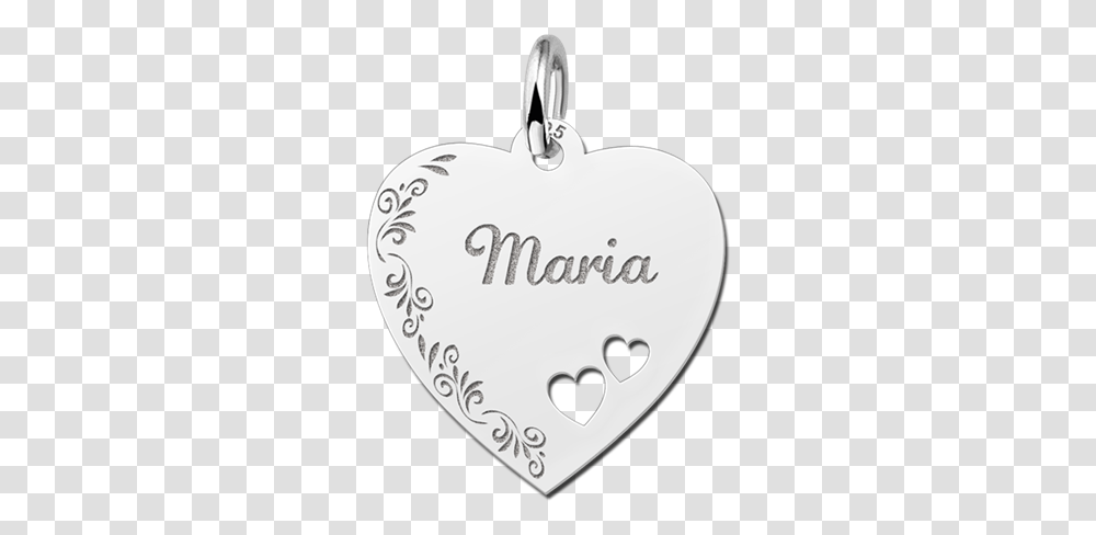 Silver Engraved Heart Nametag Flower Design Hearts Locket, Pendant, Text, Accessories, Accessory Transparent Png