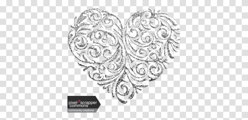 Silver Filigree Heart Graphic Silver Filigree, Pattern, Rug, Embroidery Transparent Png