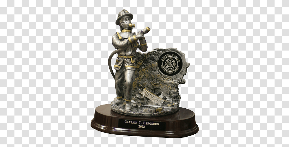 Silver Firefighter Statue With Gold Trim Statue, Toy, Trophy, Figurine, Astronaut Transparent Png
