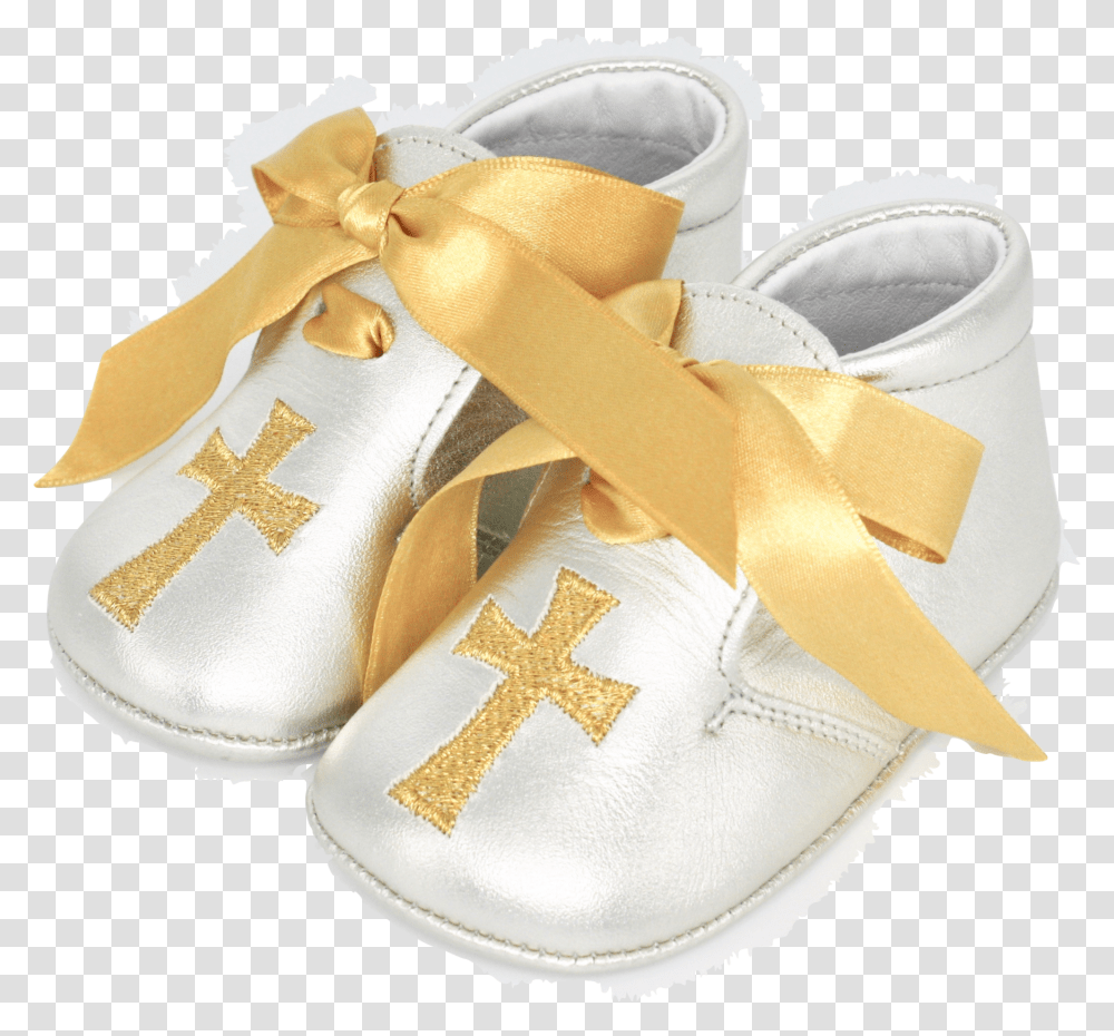 Silver Leather Gold Cross With Gold Ribbon Laces Slip On Shoe Transparent Png