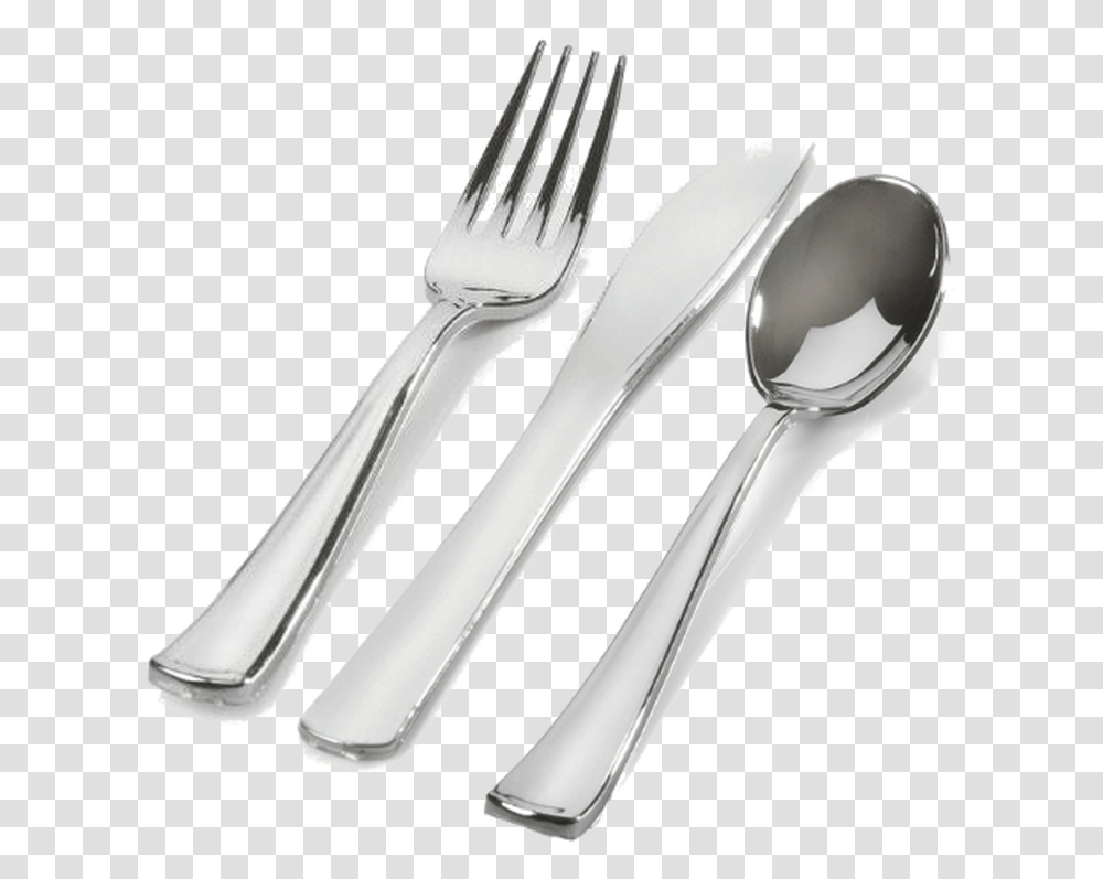 Silver Look Disposable Cutlery, Fork, Spoon Transparent Png