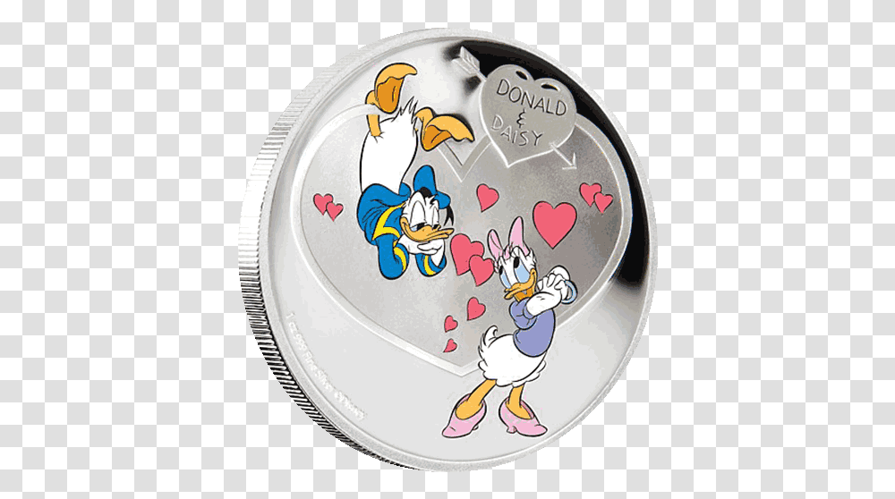 Silver Numis Disney Love Crazy Donald Duck Goldheart Silver Coin, Dish, Meal, Food, Pottery Transparent Png