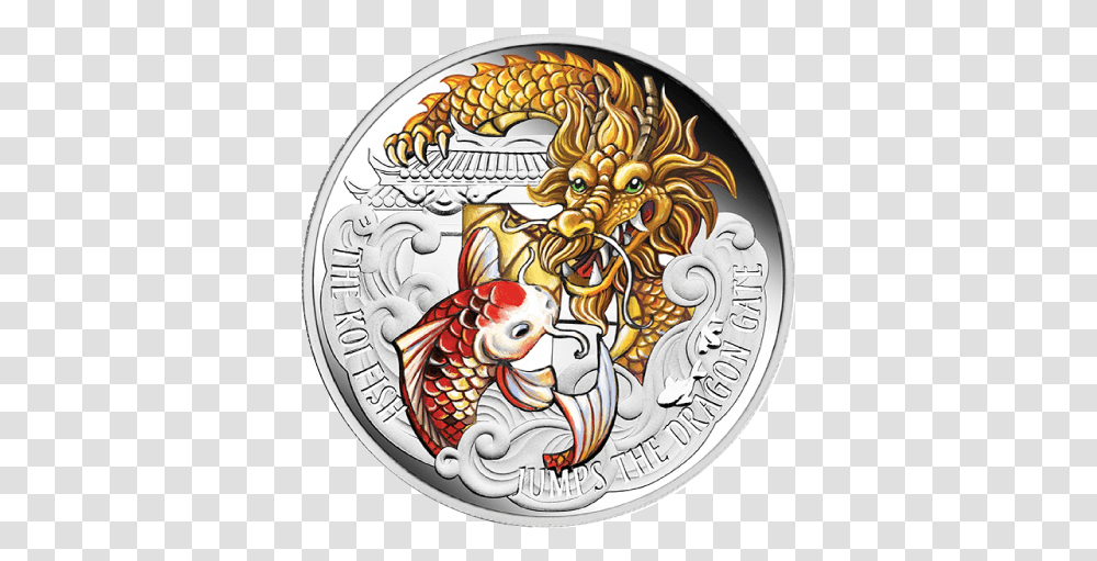 Silver Numis Koi Jumps The Dragon Gate Dragon Gate Fish, Coin, Money, Nickel, Dime Transparent Png
