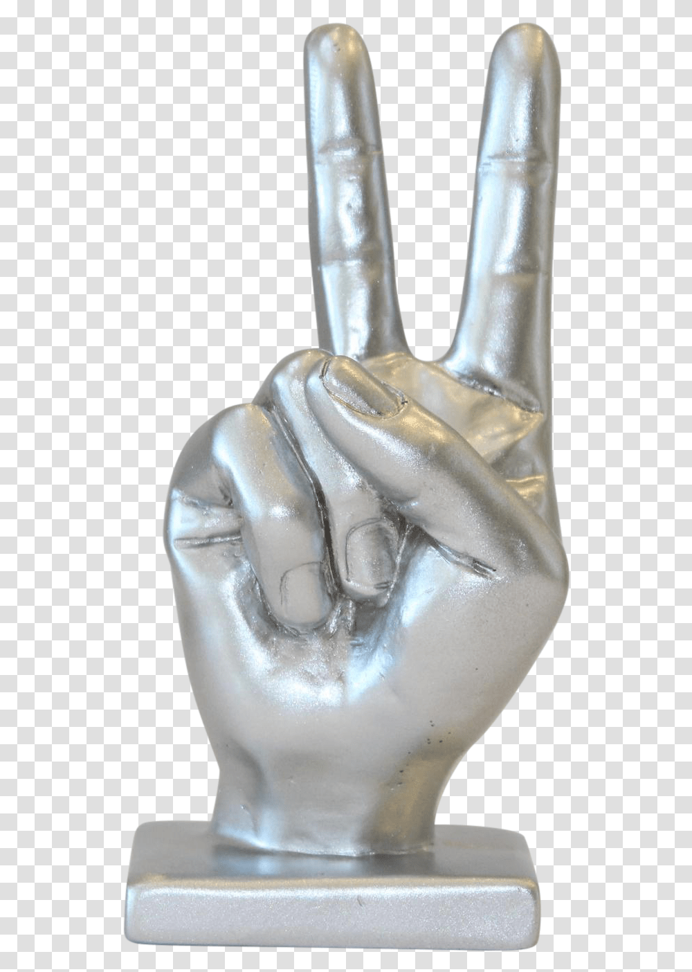 Silver Peace Sign Hand Sculpture Solid, Clothing, Apparel, Milk, Beverage Transparent Png