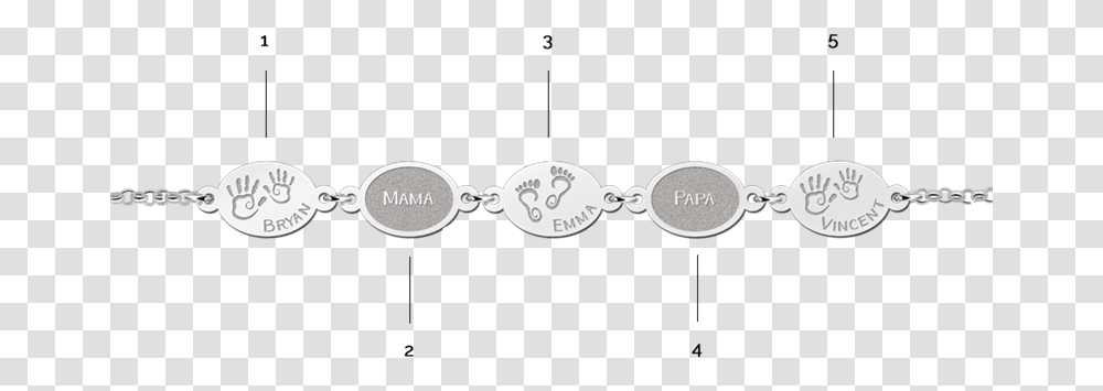 Silver Personalized Bracelet With Names And Baby Feet Diagram, Accessories, Accessory, Tie, Mustache Transparent Png