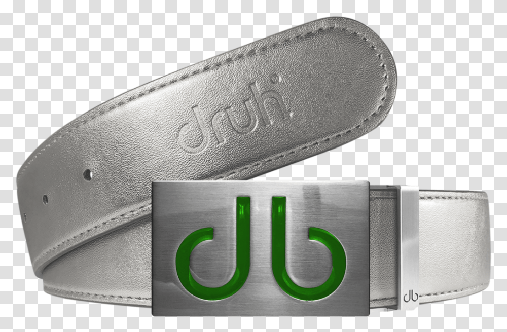 Silver Plain Leather Texture Belt With Green Infill, Knife, Label, Buckle, Box Transparent Png