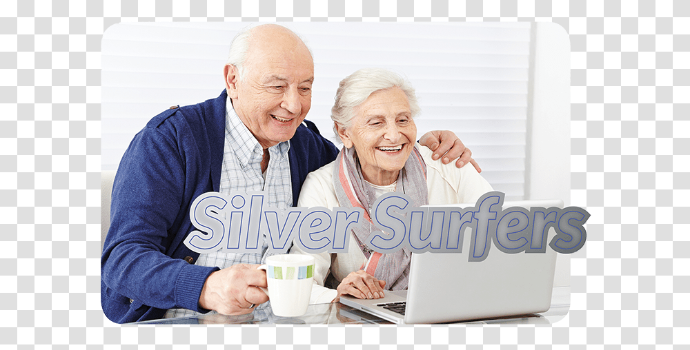 Silver Surfers Intermediate Old People With Laptop, Person, Human, Senior Citizen, Pc Transparent Png