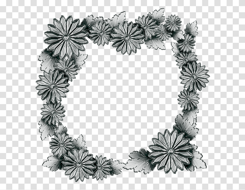 Silver The Frame Chrysanthemum Flowers Leaf Pigura Bingkai Bunga Emas, Rug, Wreath, Pattern Transparent Png