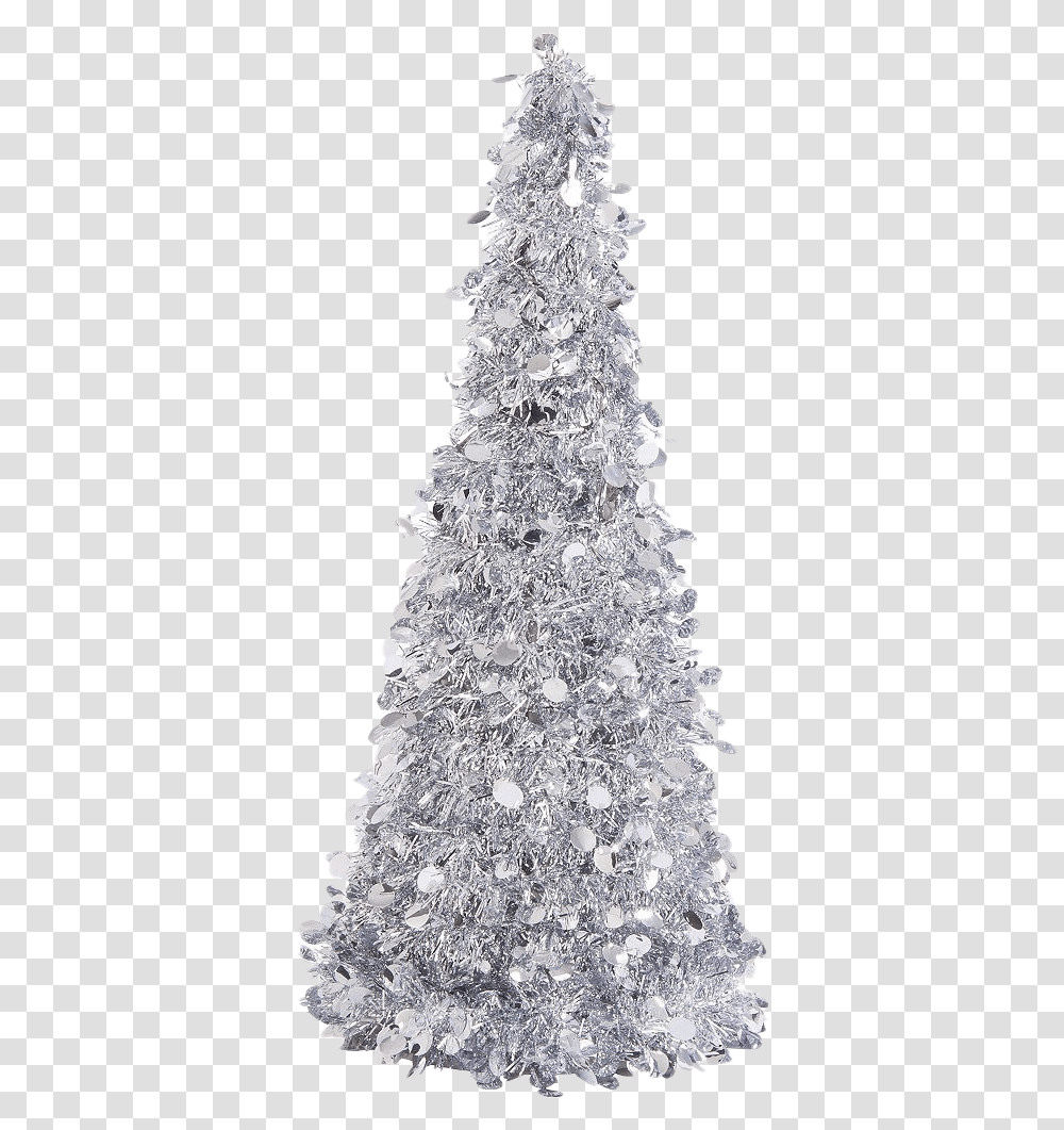 Silver Tinsel File Silver Tinsel Christmas Tree, Plant, Ornament Transparent Png
