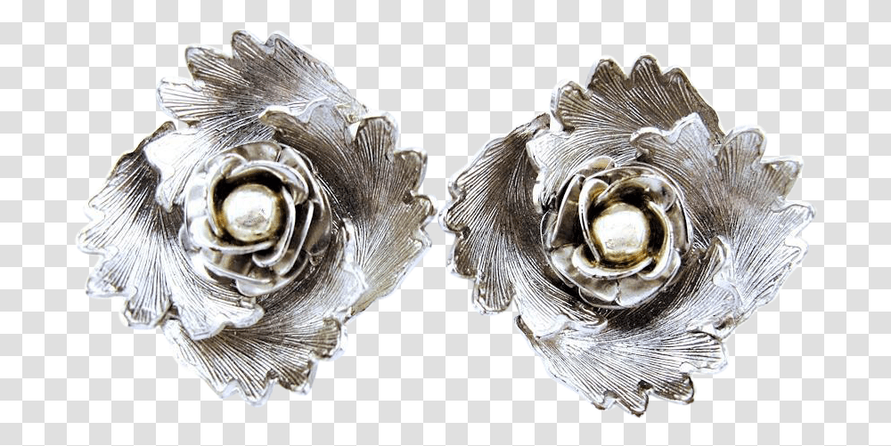 Silver Tone Dimensional Vintage Flower Earrings Solid, Sea Life, Animal, Accessories, Accessory Transparent Png
