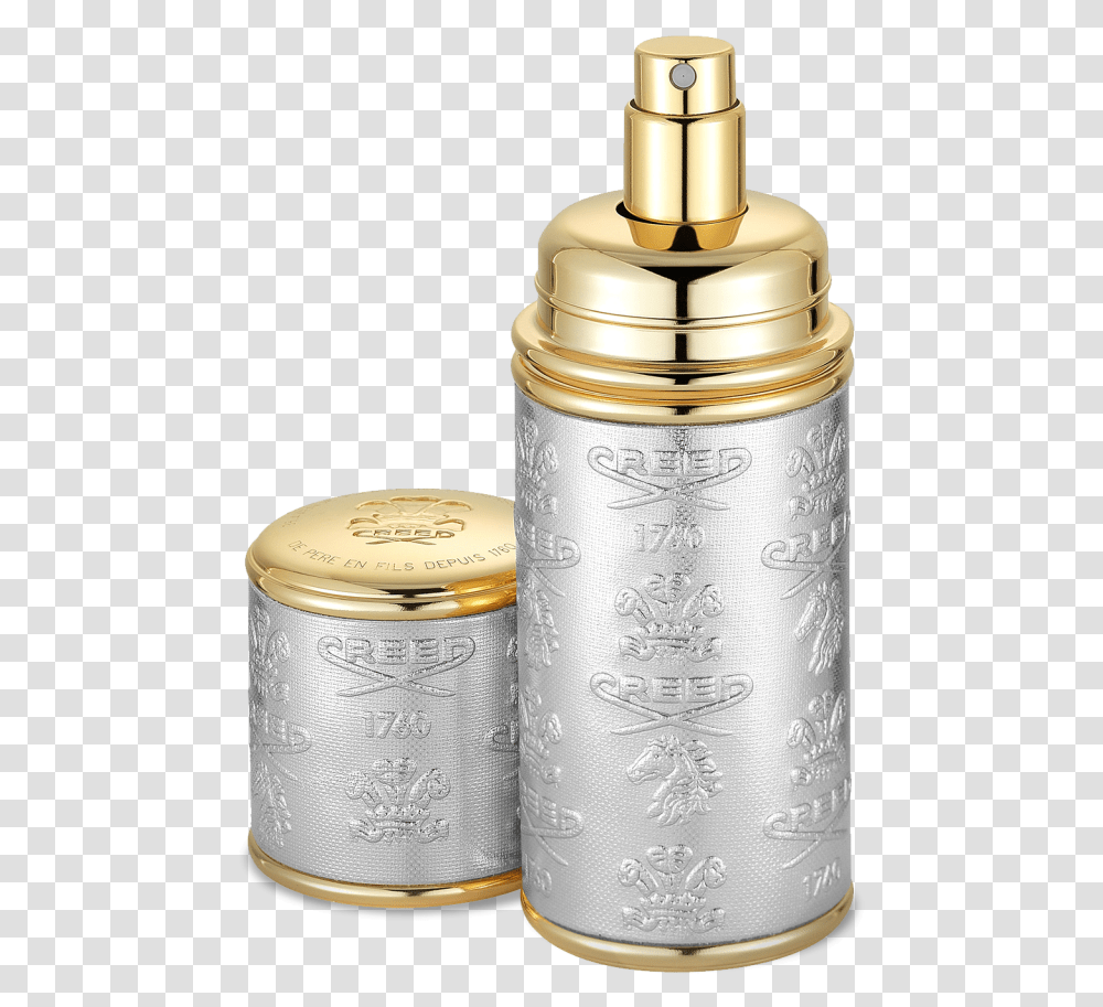 Silver With Gold Trim Deluxe Atomizer Silver Atomizer Creed, Shaker, Bottle, Cylinder, Jar Transparent Png
