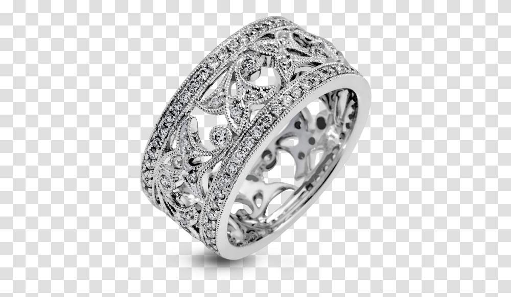 Simon G 18k White Gold Detailed Vintage Floral Pattern Right Hand Ring, Accessories, Accessory, Jewelry, Diamond Transparent Png