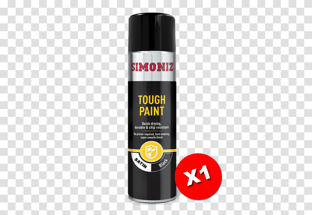 Simoniz Tough Satin Black Acrylic One Coat Spray Paint, Can, Label, Cosmetics Transparent Png