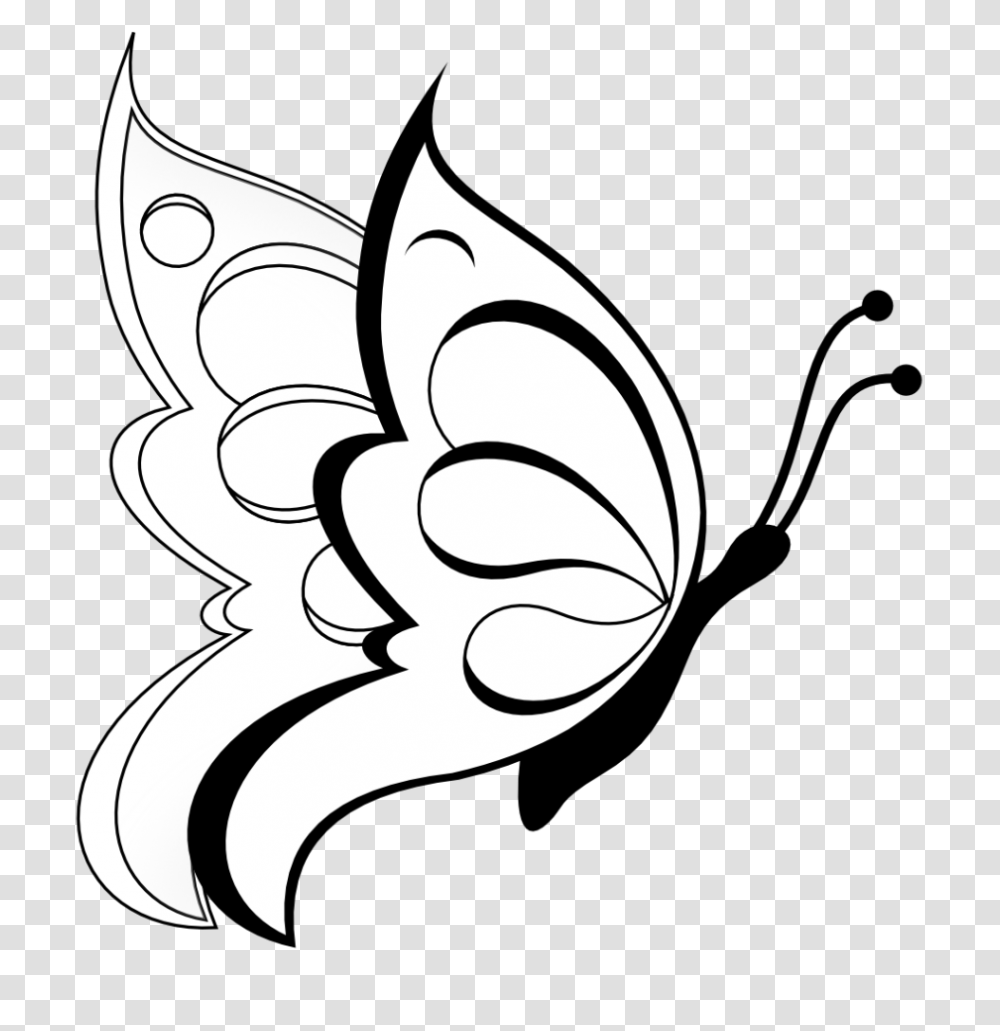 Simple Flower Clipart Black And White Butterfly Shrub Peace, Stencil, Floral Design, Pattern Transparent Png
