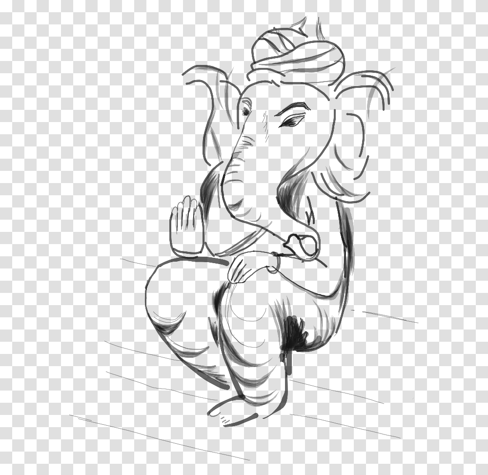 Simple Illustration Of Ganesh Ganesh Sketch Images Hd, Statue, Sculpture, Dragon Transparent Png