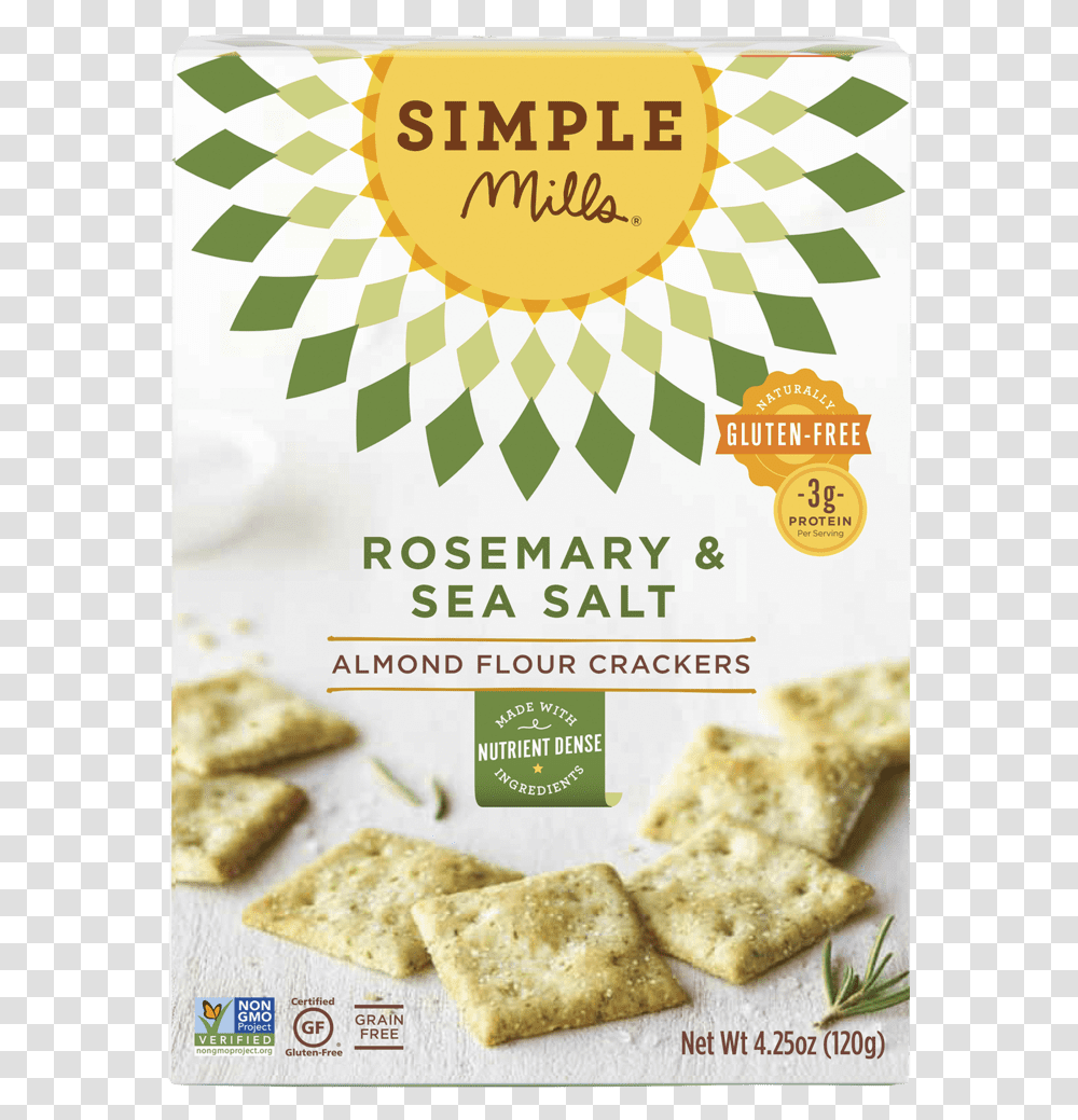 Simple Mills Rosemary Amp Sea Salt Crackers Rosemary Sea Salt Cracker, Bread, Food, Plant, Paper Transparent Png
