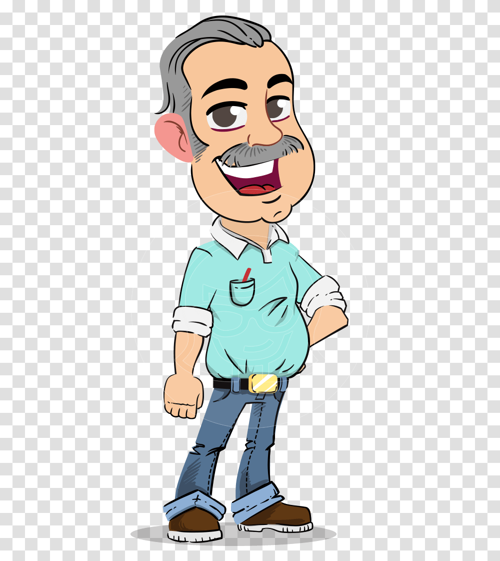 Simple Style Cartoon Of A Elderly Man With Mustache Cartoon, Person, Human, Worker Transparent Png