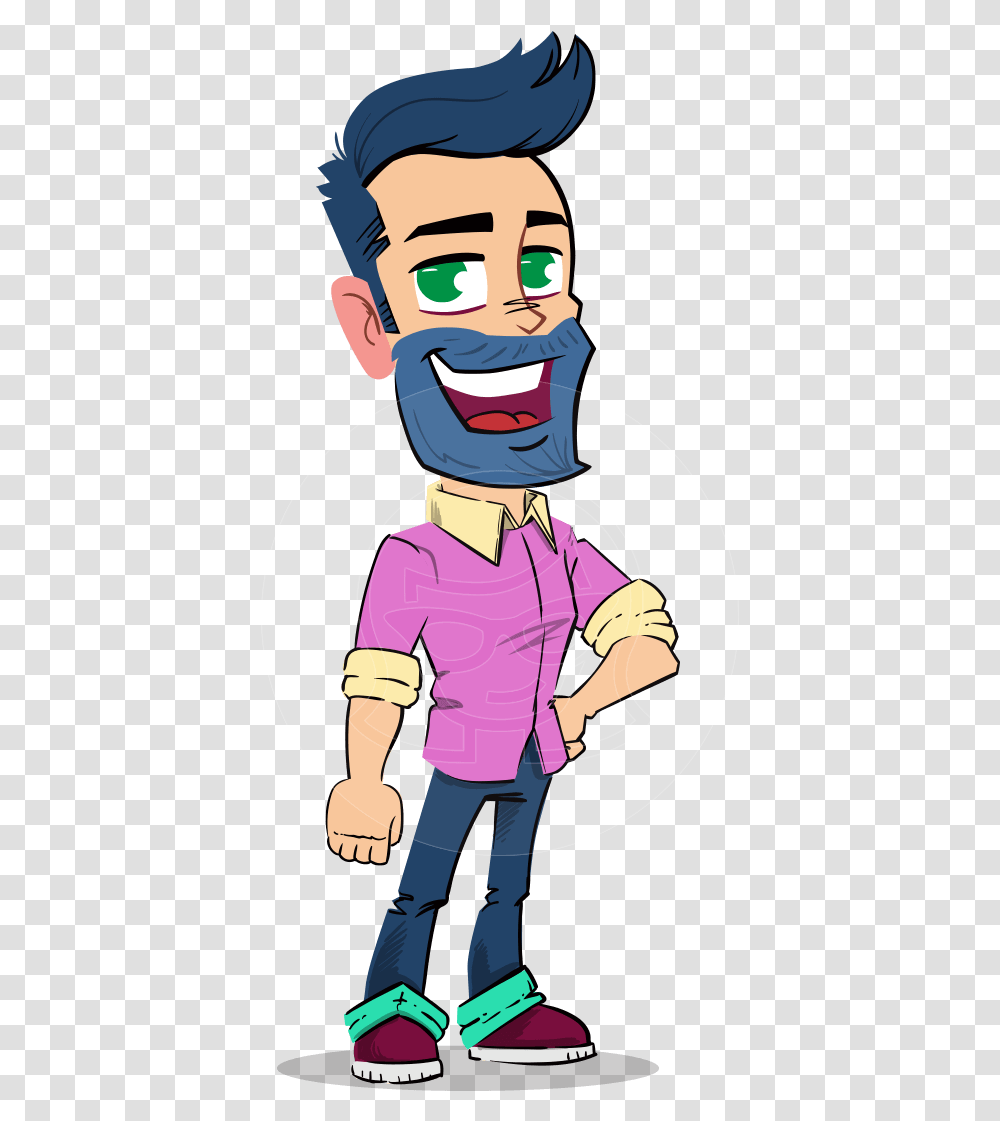 Simple Style Cartoon Of A Man With Beard Simple Cartoon Characters, Person, Doctor, Ninja, Female Transparent Png