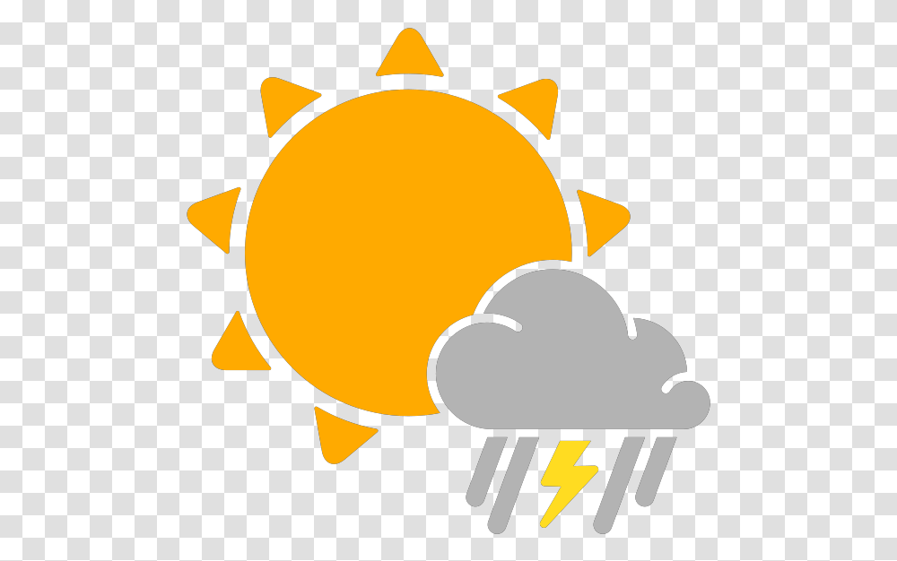 Simple Weather Icons Partly Mixed Rain And Thunderstorms Sunny Weather Icon, Outdoors, Nature, Sky, Silhouette Transparent Png