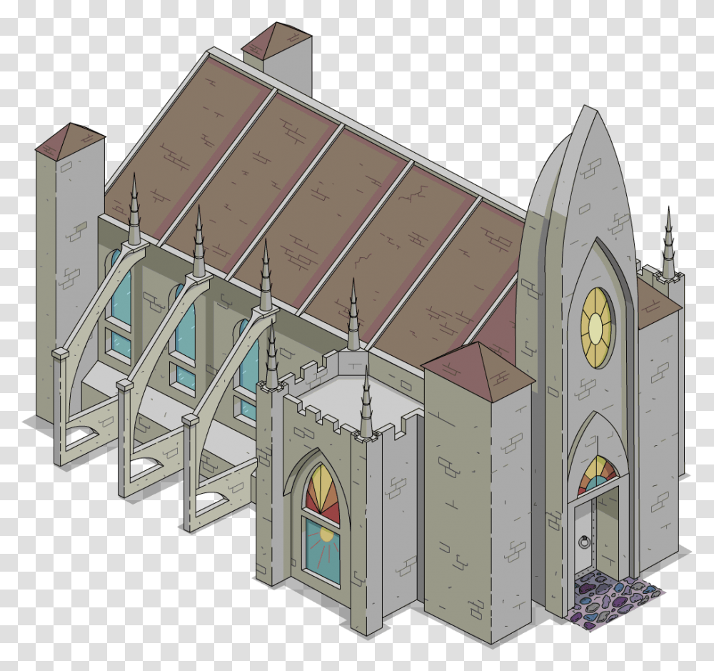 Simpsons Tapped Out Old Cathedral, Building, Clock Tower, Architecture, Plot Transparent Png