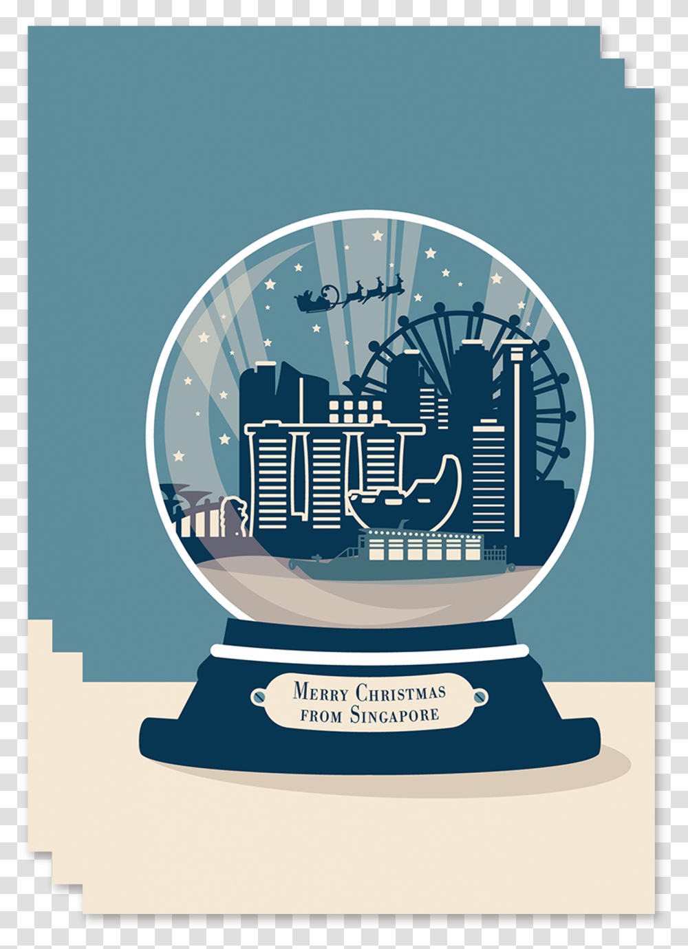 Singapore Christmas Card Snow Globe Round Badge Pink, Trophy, Advertisement, Poster, Clock Tower Transparent Png