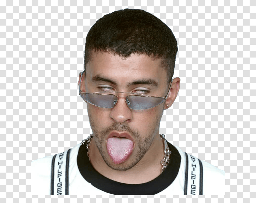Singer Bad Bunny Background Bad Bunny Stickers Whatsapp, Person, Glasses, Accessories, Face Transparent Png