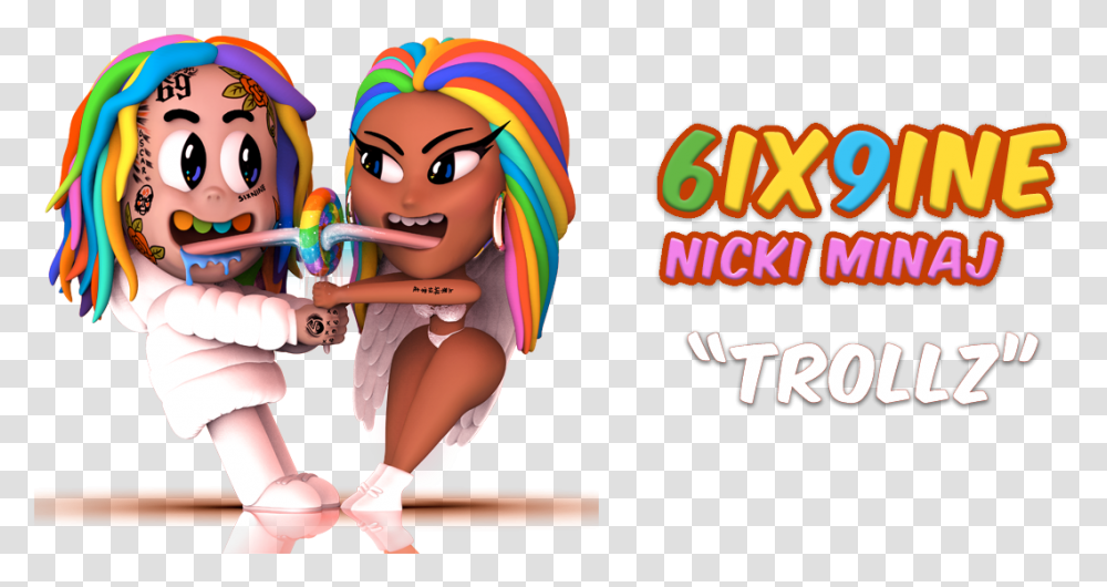 Single 6ix9ine & Nicki Minaj Trollz Music Atrl Nicki Minaj Cartoon Trollz, Person, Doll, Face, Graphics Transparent Png