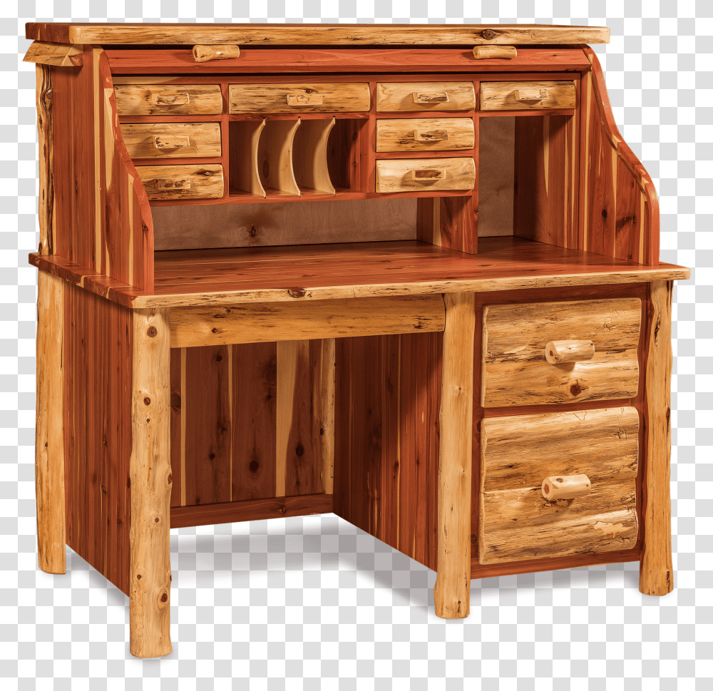 Single Pedestal Roll Top Desk Office Log Furniture Writing Desk, Table, Cabinet, Drawer, Computer Transparent Png