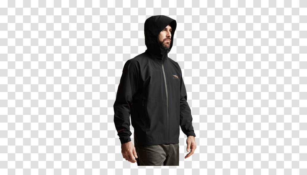 Sitka Gear Dew Point Jacket Black New For 2021 Hooded, Clothing, Apparel, Coat, Person Transparent Png