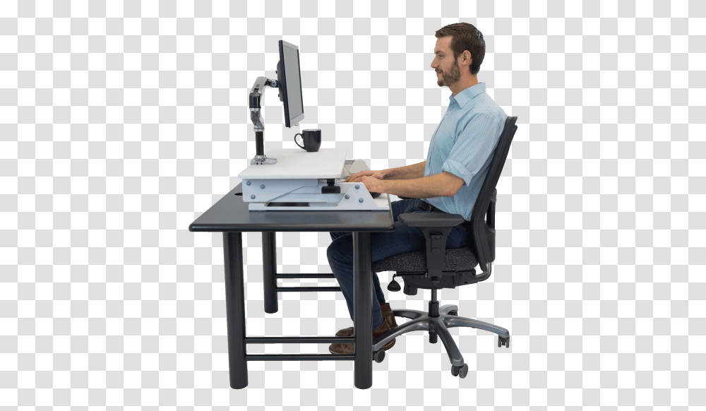 Sitting At Desk, Person, Chair, Furniture, Table Transparent Png