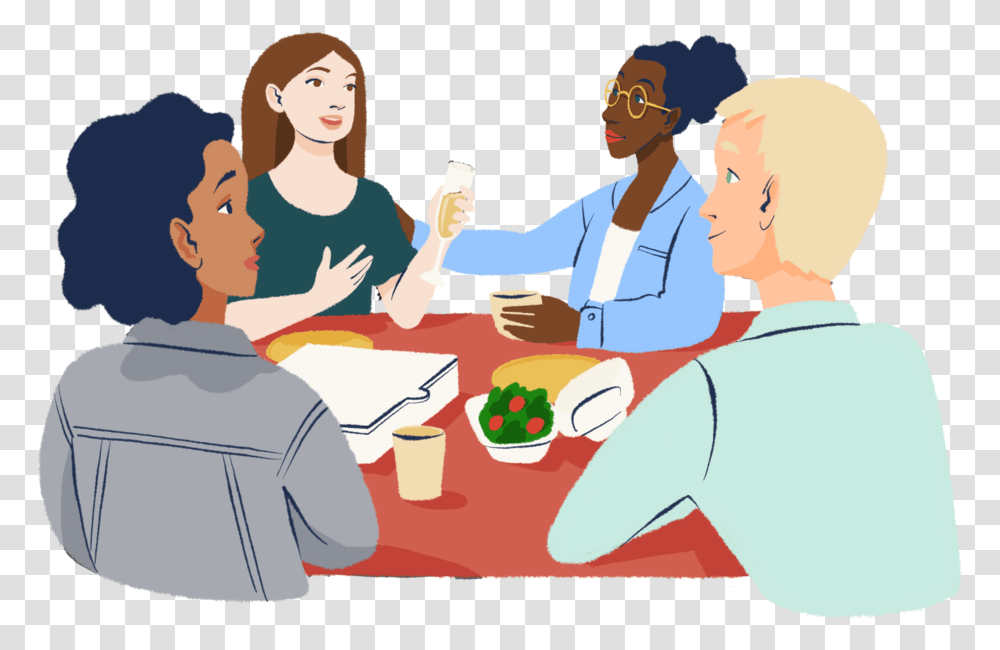 Sitting At Table Cartoon, Person, Meal, Food, People Transparent Png