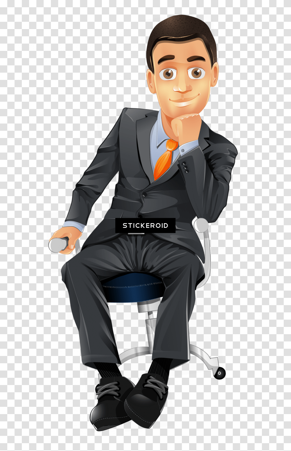 Sitting Businessman Man Background Person Cartoon, Chair, Furniture, Suit Transparent Png