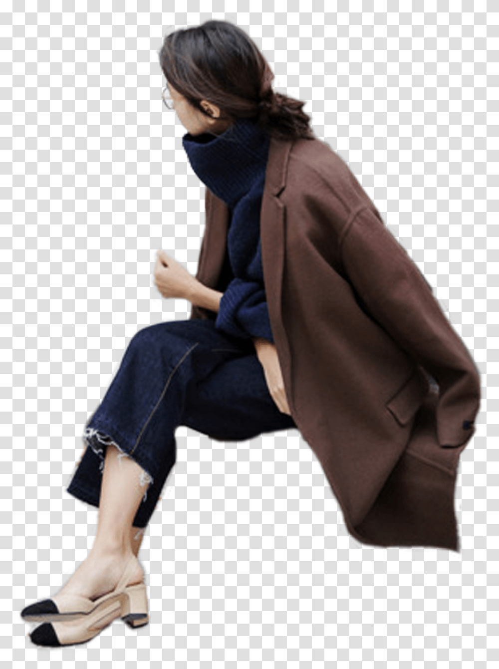 Sitting, Overcoat, Person, Fashion Transparent Png