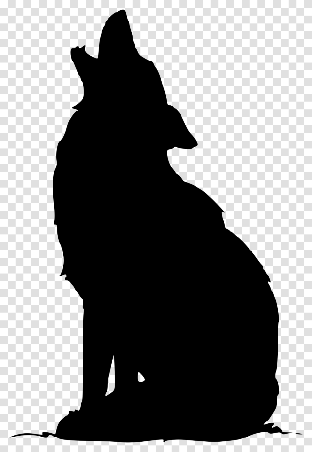 Sitting Howling Wolf Silhouette, Person, Human, Stencil Transparent Png