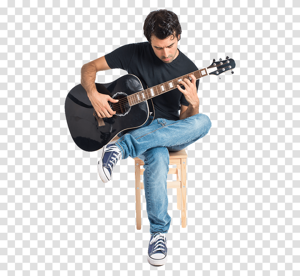 Sitting Man Playing Guitar, Leisure Activities, Musical Instrument, Shoe, Footwear Transparent Png