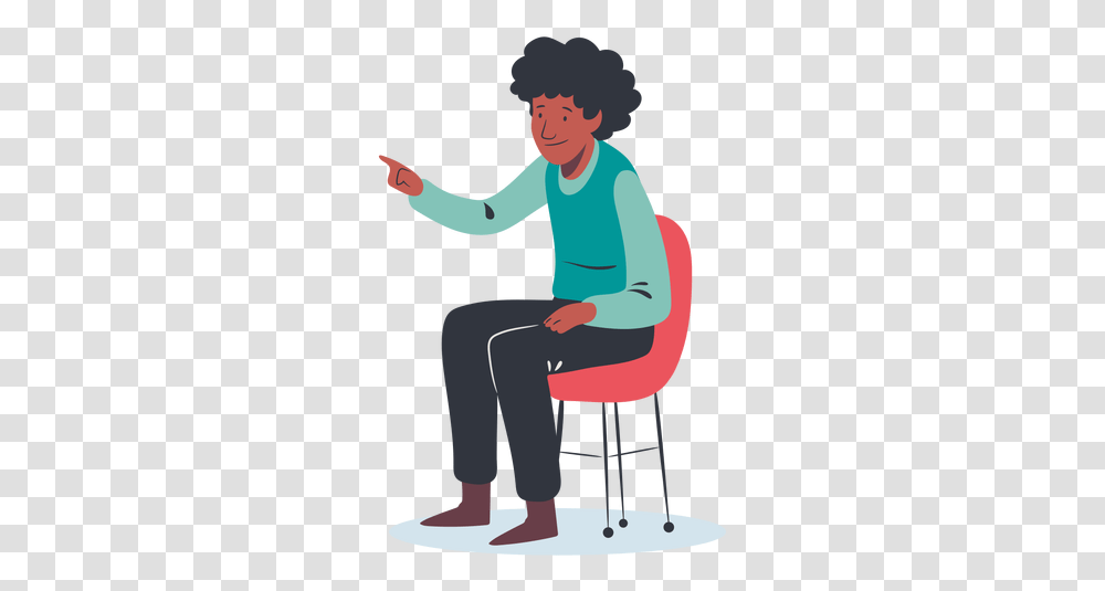 Sitting Man Pointing Character & Svg Silla Hombre Sentado, Chair, Furniture, Person, Human Transparent Png