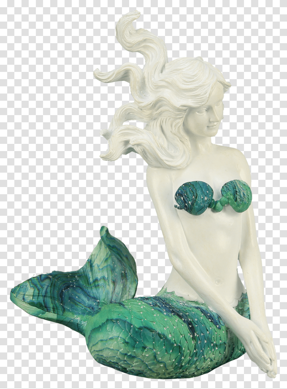 Sitting Mermaid With Swirl Tail Carving, Figurine, Animal, Pet, Mammal Transparent Png