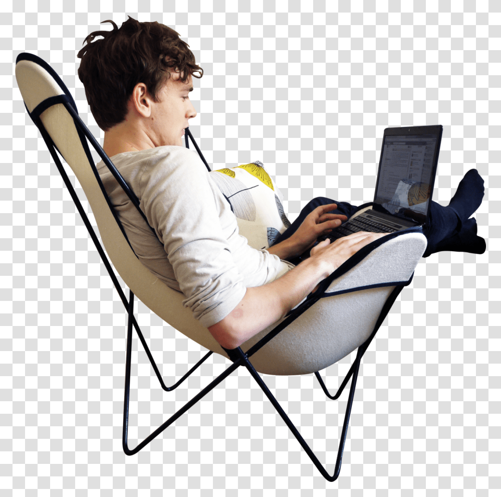 Sitting On Chair, Furniture, Laptop, Pc, Computer Transparent Png