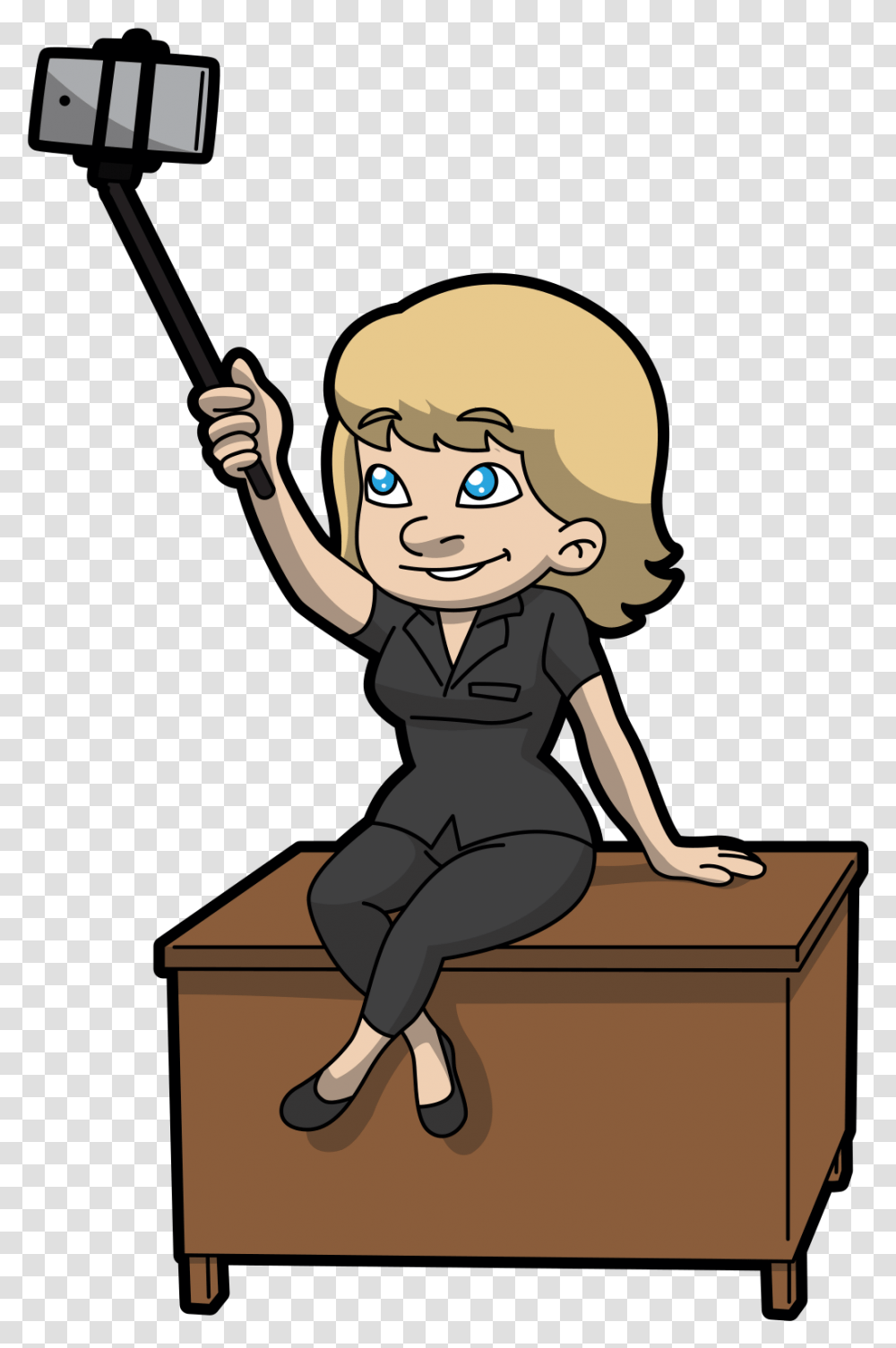 Sitting On Table Cartoon, Person, Human, Female, Kneeling Transparent Png