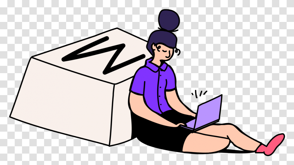 Sitting, Person, Human, Box, Laptop Transparent Png