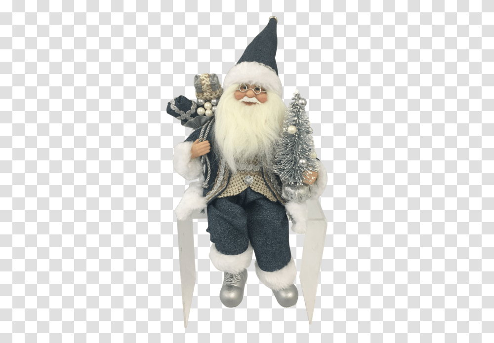 Sitting Santa In Blue Beige, Face, Person, Human, Beard Transparent Png