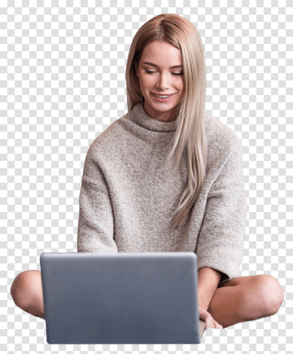 Sitting With Notebook, Apparel, Sweater, Pc Transparent Png
