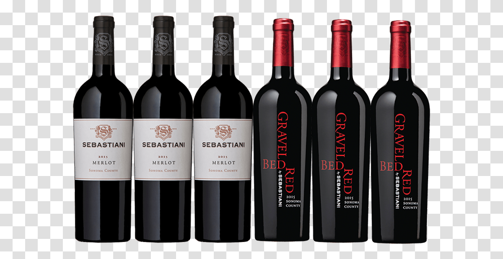 Six Bottles Of Sebastiani Red Wines Red Level, Alcohol, Beverage, Drink, Wine Bottle Transparent Png