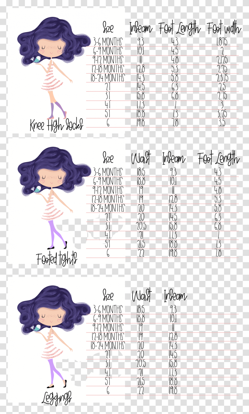 Size Guide For Knee High Socks And Tights Doll, Label, Person, Pillow Transparent Png