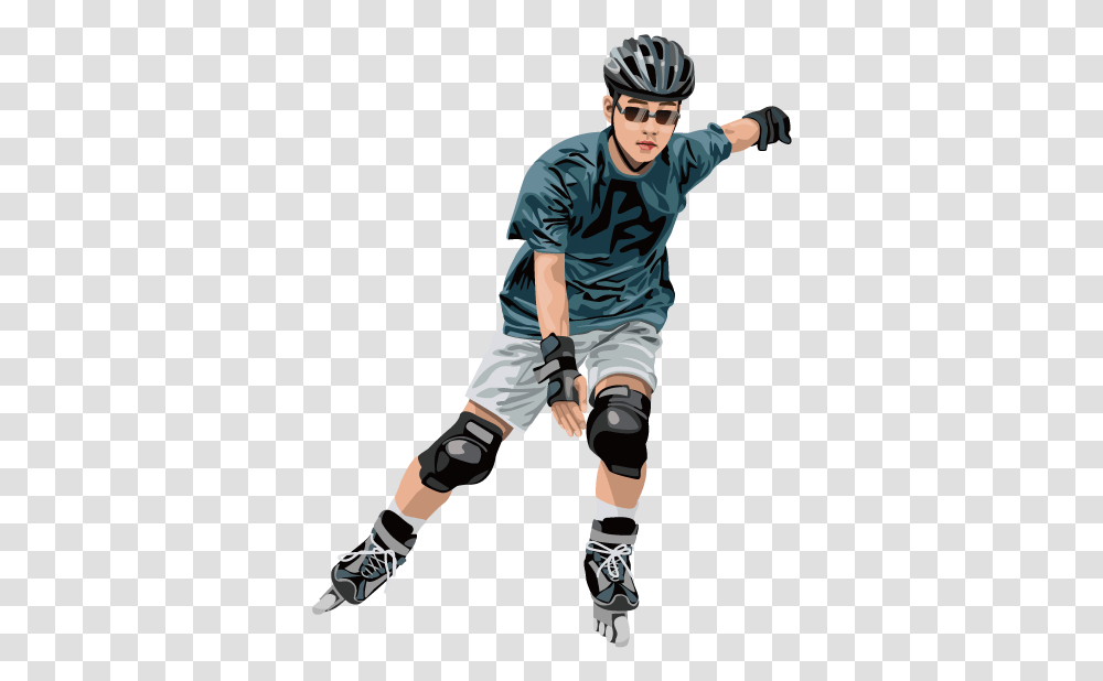 Skating Ice Pads Skiing Knee Guy With Clipart Roller Skating Protection, Person, Sunglasses, People Transparent Png