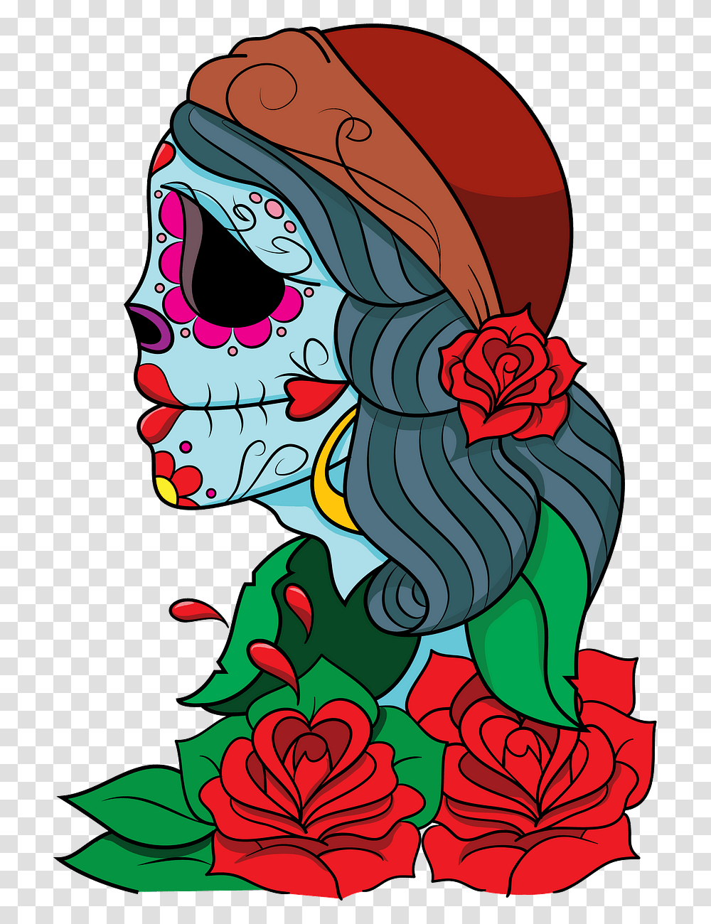 Skeleton Day Of The Dead, Floral Design, Pattern Transparent Png