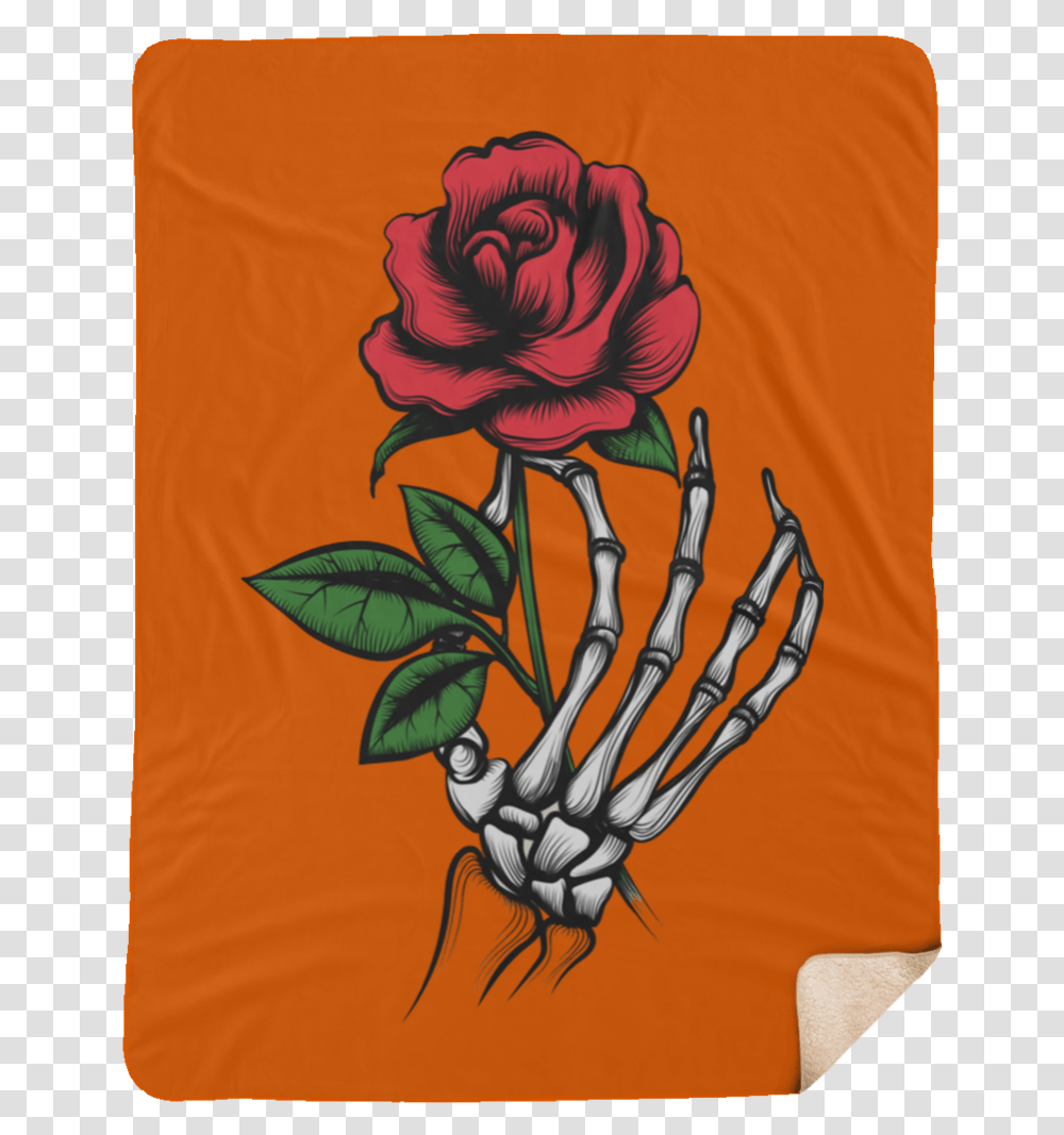Skeleton Hand Rose Large Premium Sherpa Blanket Skull With Rose Hand, Floral Design, Pattern Transparent Png