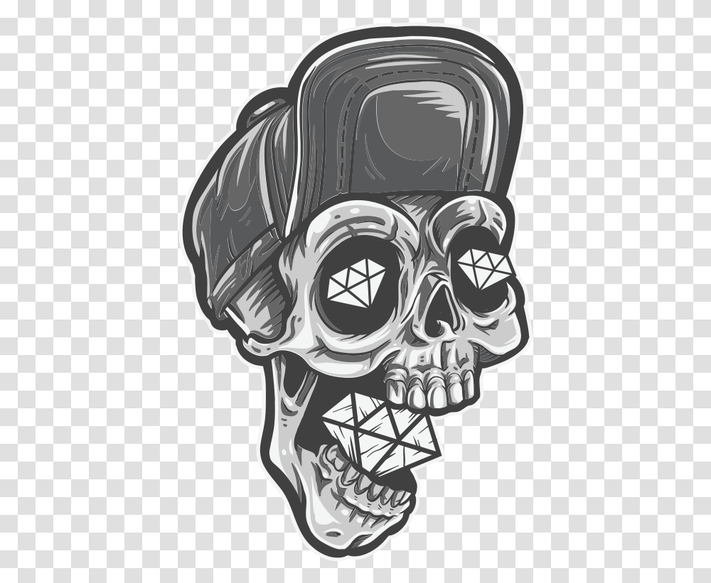 Skeleton Head In A Diamond Halloween Wall Decal Skelet Hoved Med Ild, Drawing, Art, Doodle, Building Transparent Png