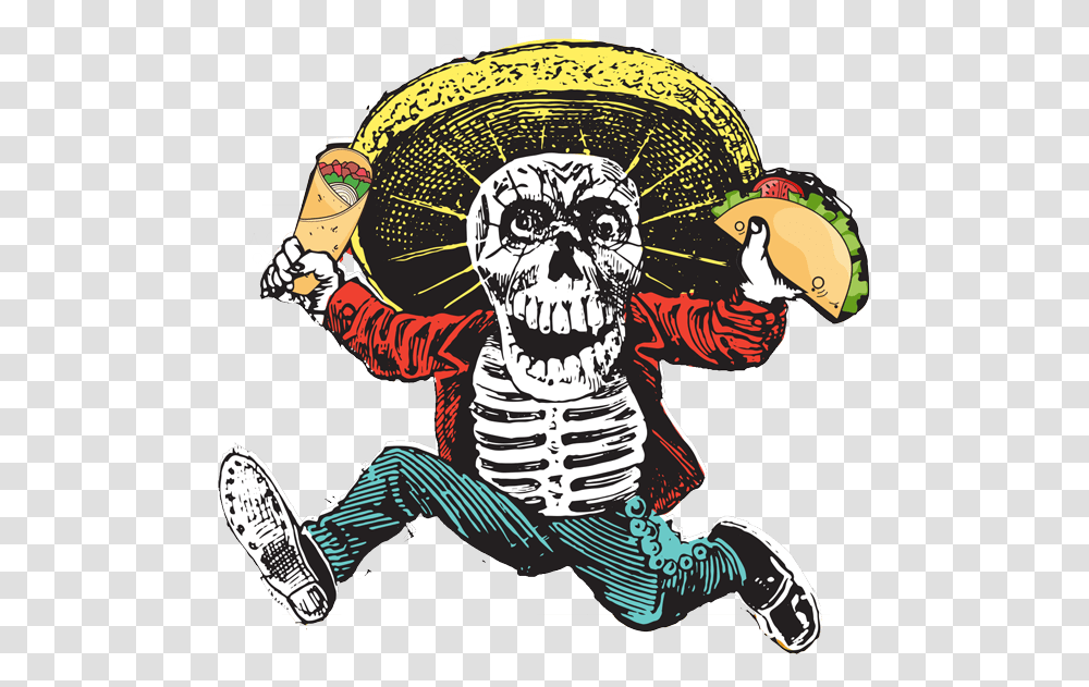 Skeleton Holding Taco, Helmet, Person, Sombrero Transparent Png
